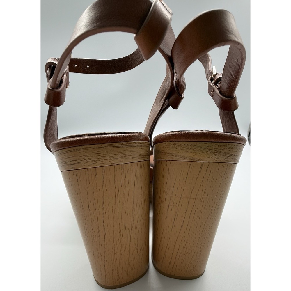Zara Leather Platform retro chunky Strappy Wooden‎ Heeled Sandals Size 10 - Picture 8 of 15